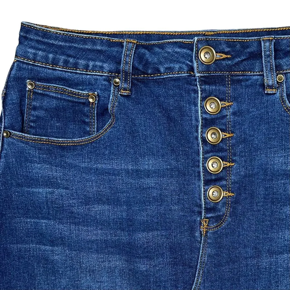 A Loves A Womens Denim Mini Skirt Sz 28 Button-Fly Dark Wash Stretch $89